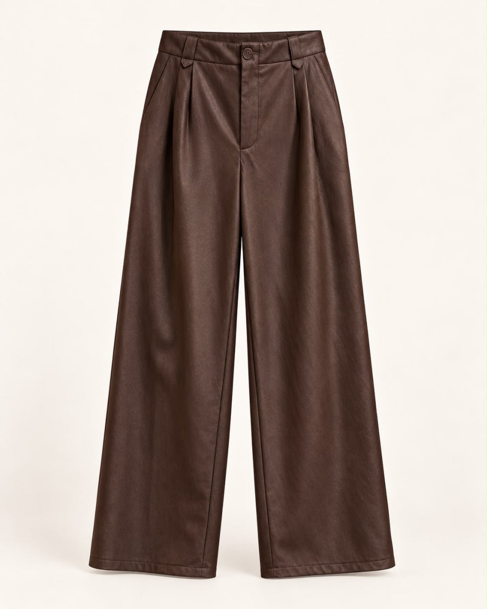 CARLA LEATHER LOOK BROEK COFFEE