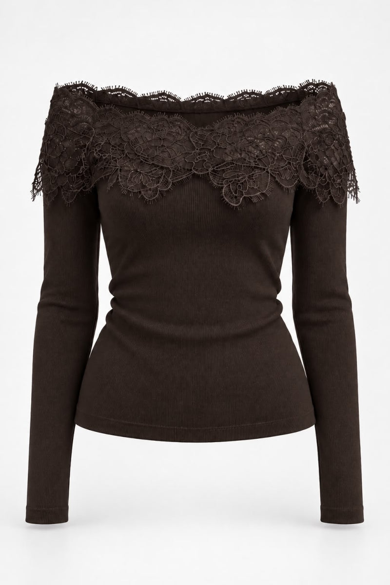 LINDSAY PULL TU  MET KANTEN DETAIL COFFEE
