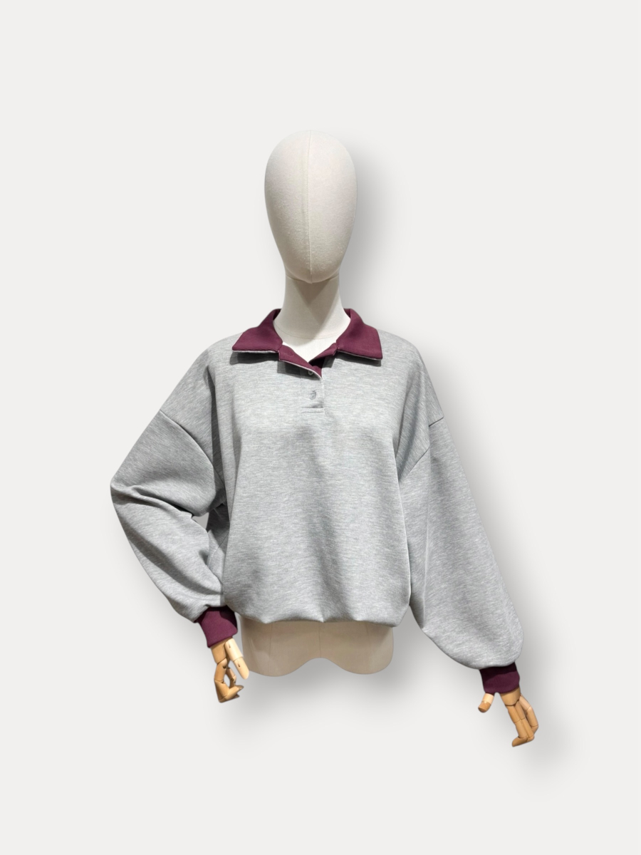 CELINE TU PULL GREY/BURGUNDY