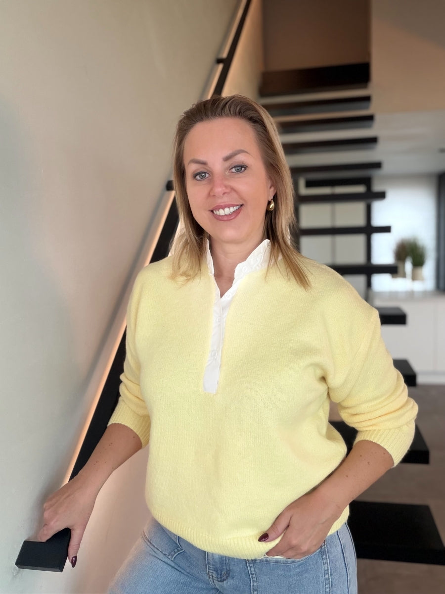 GIONA TU PULL MET HEMD DETAIL GEEL